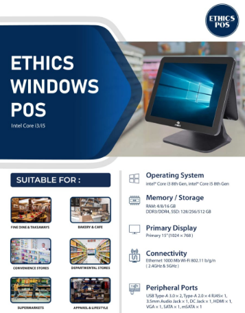 Ethics i3 Windows POS (Core i3 8th gen 8GB/128GB 15" Inc) - Image 2