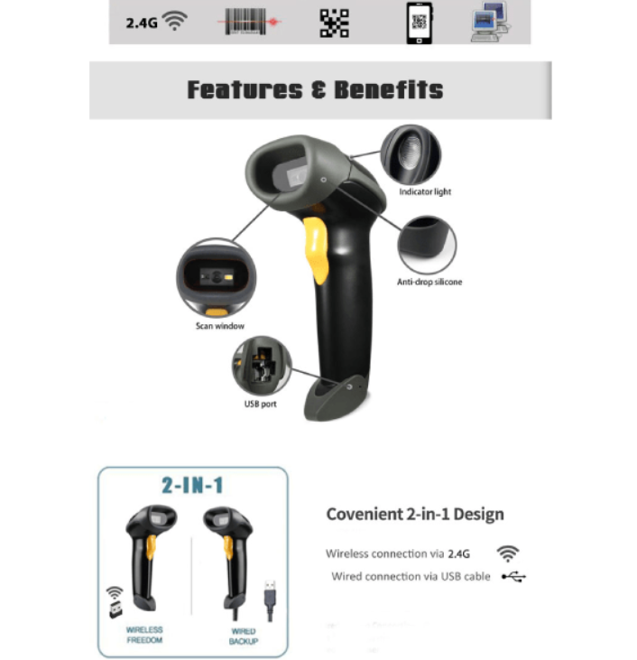 Wireless Barcode Scanner MJ 2818C 2D Gobbler